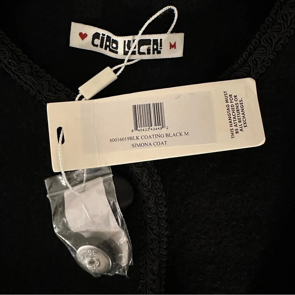 Ciao Lucia Simona Black Wool Boxy Crew Neck Button Up Coat Size M NWT - Picture 3 of 6